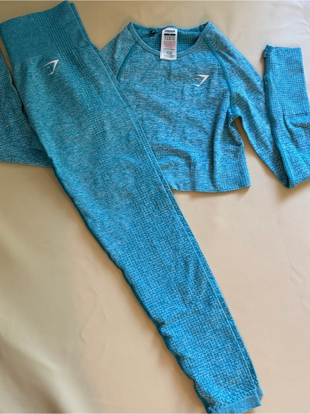 Gymshark Aqua Blue Seamless Crop Top & Leggings Set Small